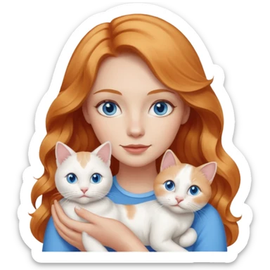 Long wavy strawberry blonde blue eyes woman with a white cat with blue eyes sticker