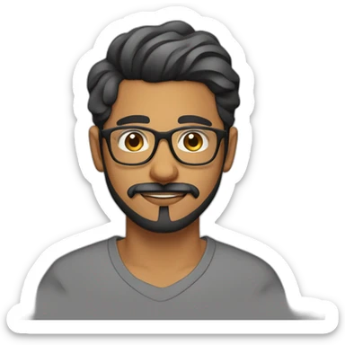 A 19 years old Bengali guy with goatee beard and mustacge and clear glasses sticker
