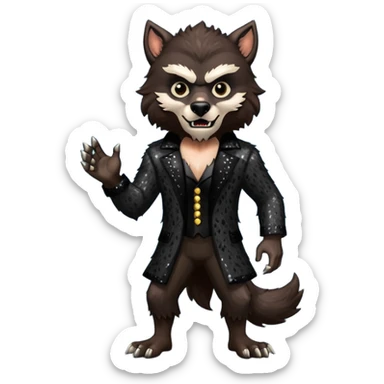 The Werewolf from Universal Monsters with dark brown fur, black sequin outfit sticker