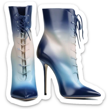 Realistic isolated top view of a pair of navy blue to pastel blue ombre Jimmy Choo stiletto heel ankle bootie boots. sticker