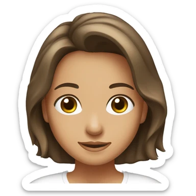 brunette girl, Italian, big hazel eyes, shiny hair, tanned complexion, good health, white t-shirt sticker