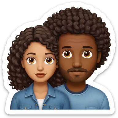 Dark brown skin man with a light beard and a curly   fade haircut with dark brown eyes with a light brown Latina woman with dark wavy hair  sticker