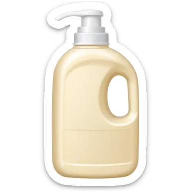 detergent bottle, cream colored, small white cap sticker