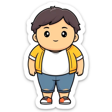 Draw a teenager fat face with medium skin tone and dark hair sticker