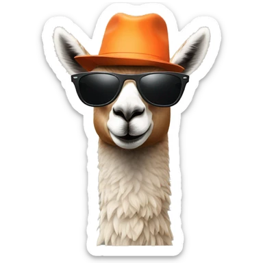 a llama wearing a orange hat and black rayban shades sticker