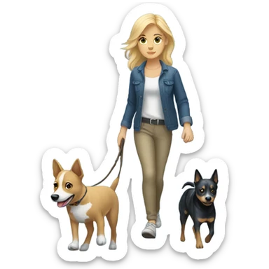 Blonde girl walking a blue heeler sticker
