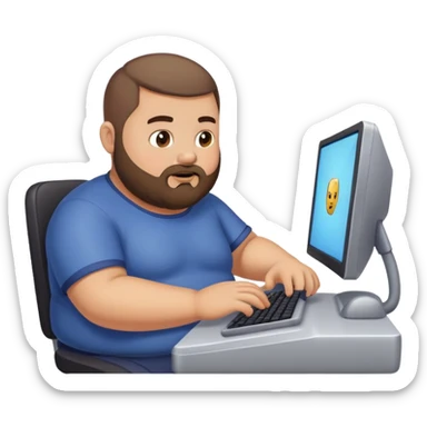 buzz cut brown hair bearded man that is chubby playing a game on pc sticker
