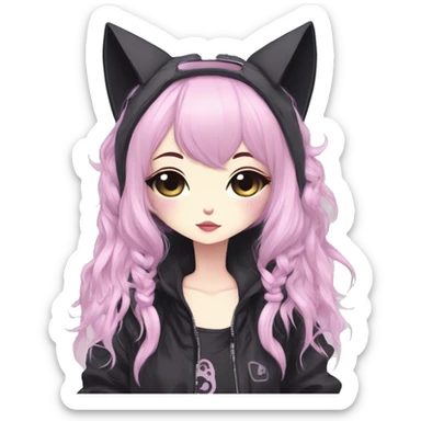 Edgy Kawaii Cute Cool Pastel Cartoon Beautiful Elegant Pretty Anime Punk Techwear Gothic Catgirl sticker