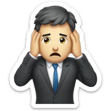 a businessman holding his head in his hands who is very upset and disappointed because of his bad results in his business sticker