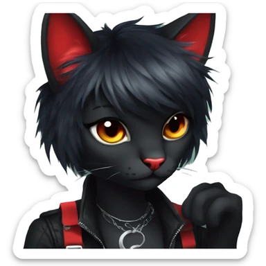 Anthro Edgy Cool Beautiful Black Cat-Fursona with Emo Hair-bangs with Red Streaks sticker