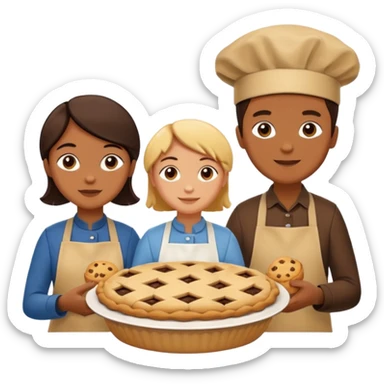 Baking community humanless avatar in vibrant style illustration. Pie, cookie, and muffin warm golden tones, simple shapes, flat design, high contrast. sticker