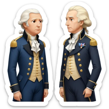 “Donald Trump and George Washington facing each other. Trump in a modern suit, visibly shocked. George Washington in colonial uniform, calm and silent. Realistic style, cinematic lighting.” sticker