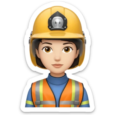 A light-skinned person with short dark hair, wearing a helmet and an oval face with a neutral look. sticker