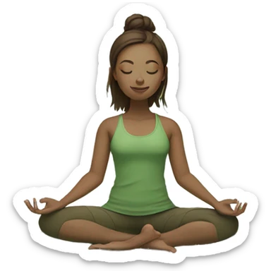 girl with white skin and brown hair doing yoga in green tones  sticker