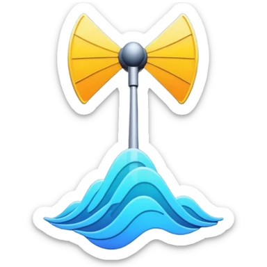 Minimalist emoji-style sticker of an old-school antenna with distorted, glitched signal waves. Clean icon style. sticker