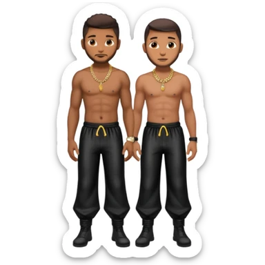 Usher with shirtless with necklace, dark brown hair, latex black harem pants sticker