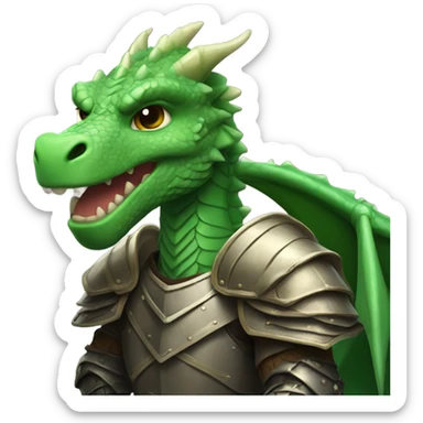 Confident armored White Man with dark brown hair and a short beard riding on the back of a giant green dragon sticker