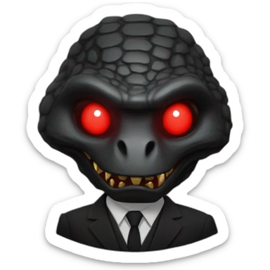 Reptiloid in black suite with red laser eyes on the gold coin sticker