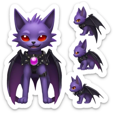 cool edgy black punk red Purple ethereal fantasy nargacuga-bat-cat-Fakemon spiked collar harness full body sticker
