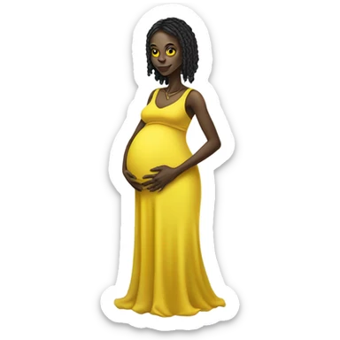 Pregnant black alien woman, full body in jellow  dress sticker