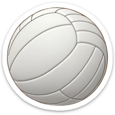 The scene captures a sunny beach atmosphere with clear blue sea and sky, palm trees swaying, and people in swimsuits enjoying the vibrant surroundings. A volleyball resting on the orange sand ground of a beach, with a volleyball net in the background.  sticker