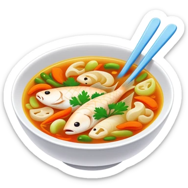 Guizhou sour fish soup with pickled vegetables, simplified emoji style with bold outlines and bright colors, cartoon style spicy sour fish dish sticker
