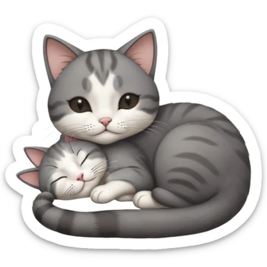 dark grey and white small cat with his eyes closed lying down leaning on its elbow with its paw curled under its head holding it up sticker
