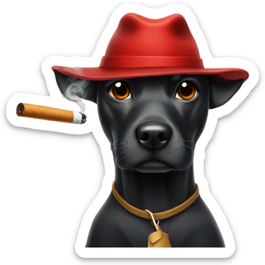 Black dog with red hat smoking a cigarette sticker
