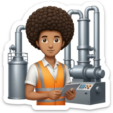 Brown skinned tall guy with Afro working in a factory  sticker