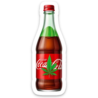 iconic curved Coca-Cola style glass bottle in red with a green cannabis leaf and "red pop" text on the label sticker
