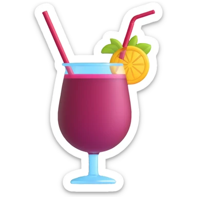 3D emoji style cocktail glass with burgundy drink and a striped straw sticker