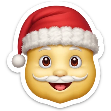 :noel: from jeuxvideo.com: A yellow small smiling face wearing a red Santa hat with a pompom, rosy cheeks and twinkling eyes, conveying a warm, festive vibe. It should be a trolling smile. Like kappa. sticker