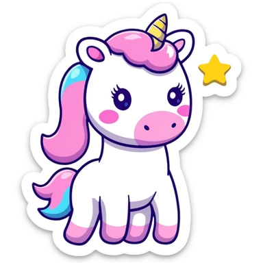 Cute unicorn surrounded by colorful glitter and sparkles sticker