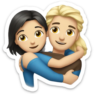 A dark-haired brown-eyed guy hugs a blonde girl with blue eyes sticker