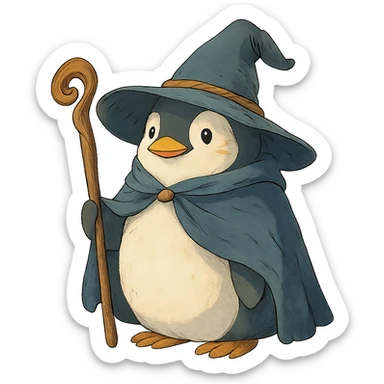 ghibli style penguin wizard sticker