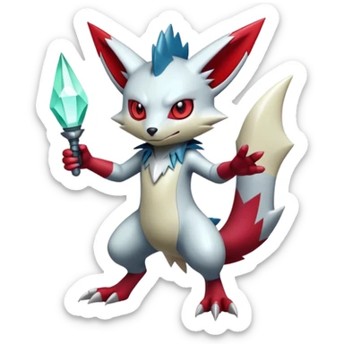  Cool Edgy Shiny Futuristic Ethereal Legendary Zangoose-Sneasel-Digimon-hybrid full body sticker