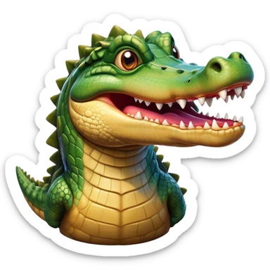 Cinematic Realistic Comical Crocodile Portrait Emoji, Head tilted dramatically with an exaggeratedly amused expression, featuring a striking, glossy scaly hide with bold textures and wide, expressive eyes full of playful disbelief, rendered with vivid natural hues and lifelike detail, high shine, dramatic yet playful, styled with an air of cheeky aquatic mischief, soft glowing outline, capturing the essence of a spirited and over‐the‐top crocodile that looks ready to snap its jaws in a burst of viral wild humor! sticker