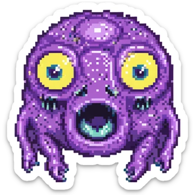 purple slime monster with multiple eyes sticker