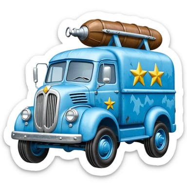 The Flintstones shiny crushed-iced-blue frozen Scooby Doo 1945 Lightning Bug busters liquidator’s antique long-wheelbase snub-nose off-road moving truck  sticker