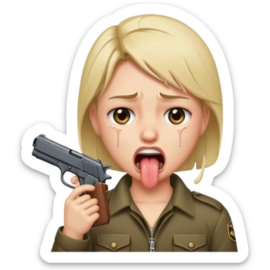 sticking out tongue and crying with gun pointed to head sticker