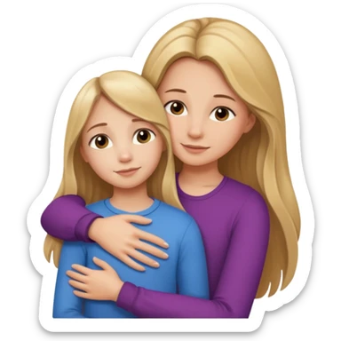 A beautiful mother with long brown hair hugging her cute 12yr old blonde hair daughter sticker
