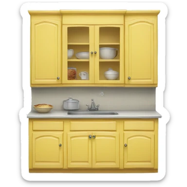 Realistic front facing yellow kitchen counter and cabinet. sticker