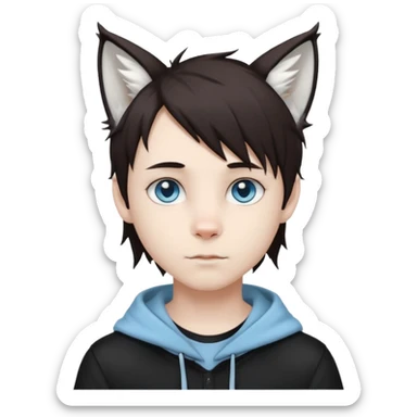 White cute boy with dark brown emo-style hair and white lynx ears sticker