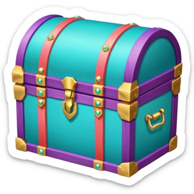 wooden treasure chest filled with coins pack in gradient of turquoise, blue, pink, purple, and coral color and jewels sticker