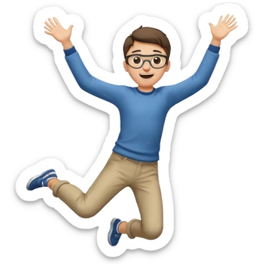 Very excited boy, jumping for joy, full body, eyes closed, wearing glasses sticker
