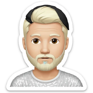 Justin Jeffre (b.1973) from 98 Degrees with platinum blonde hair and beard beard, white sequin outfit sticker