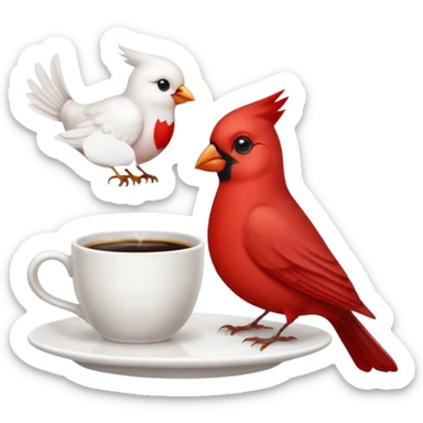 Happy cardinal bird with a dove and a cup of coffee sticker