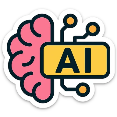 AI logo for social media, clean and bold, digital brain with circuit lines, minimal vector style, strong silhouette, easily recognizable at small sizes sticker