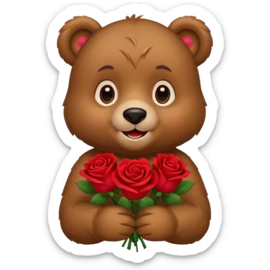 Cute bear with this emoji 🥹  holding roses with this emoji expression  sticker