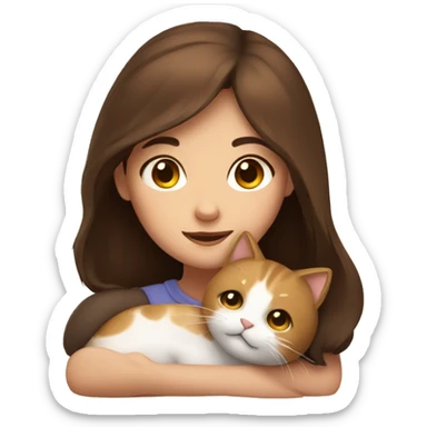 girl with brown hair cuddling a cat sticker